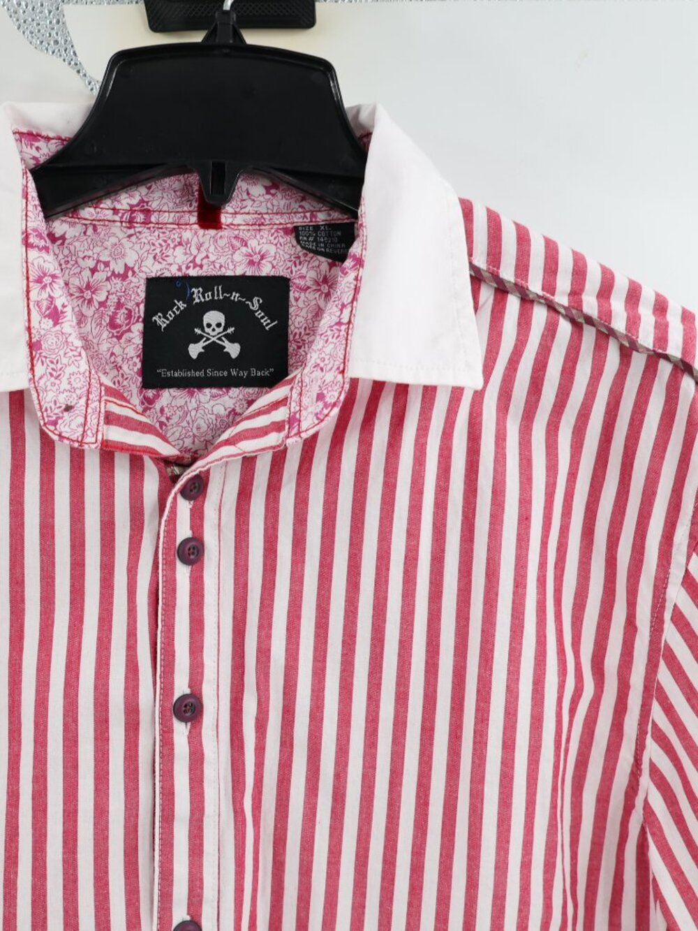 Rock Roll N Soul Shirt Men XL Cotton Button Up Long Sleeve Striped contrast trim - Picture 3 of 12